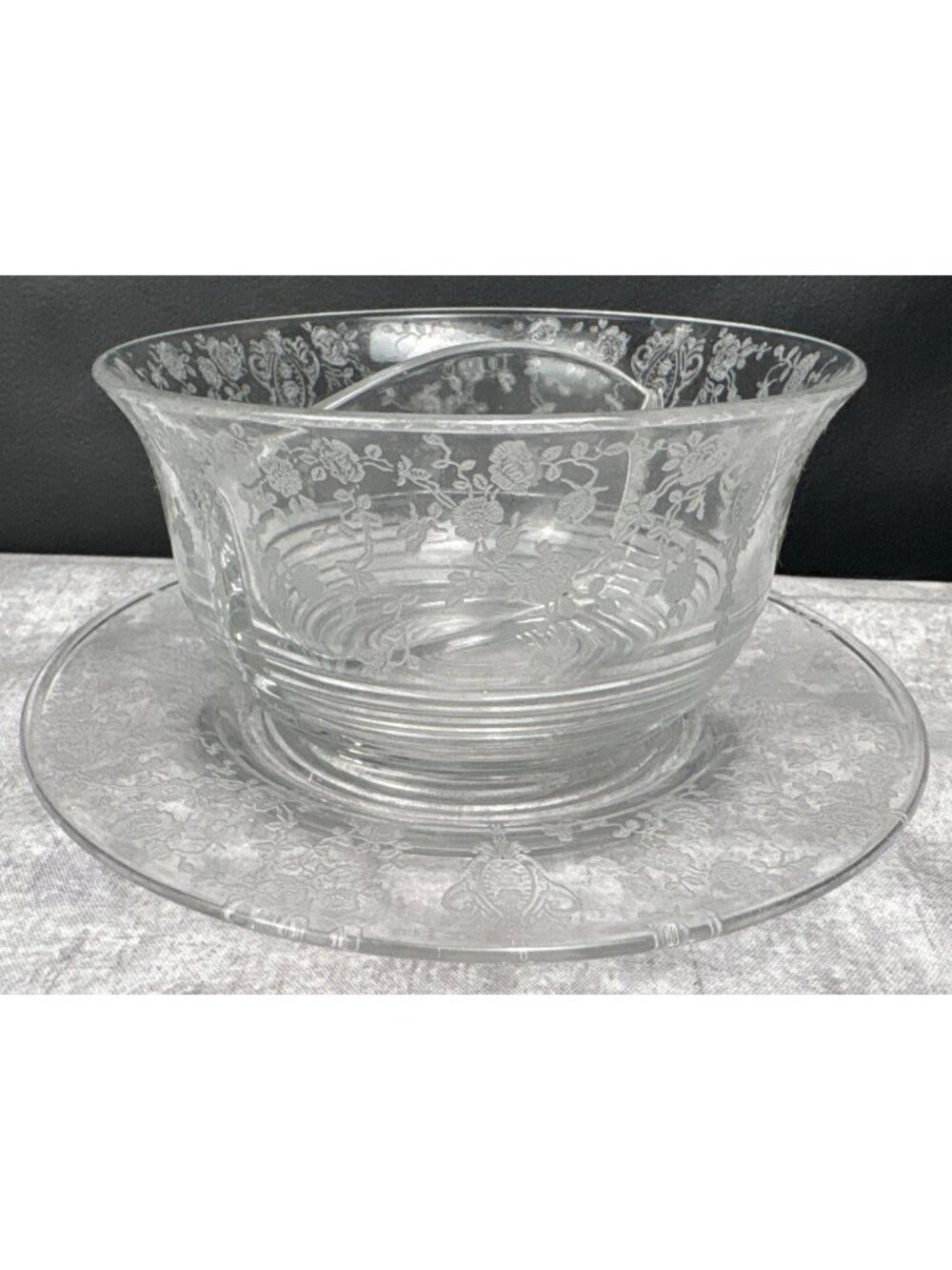 Cambridge Rose Point Tally-Ho Divided Salad Dressing Bowl